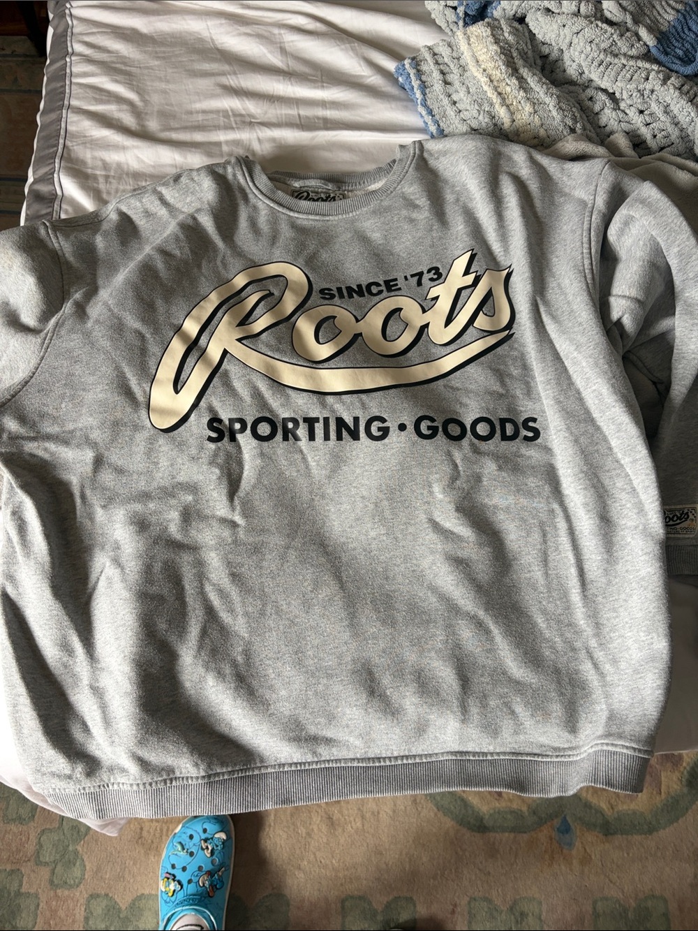 Roots Grey Crewneck Sweatshirt with Cream Logo